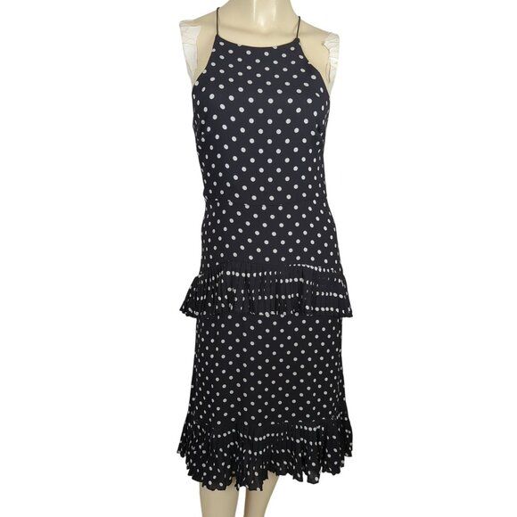 LuLu's Black‎ White Polka Dot Sleeveless Midi Dress Layered Ruffle high low sz S - Picture 2 of 16